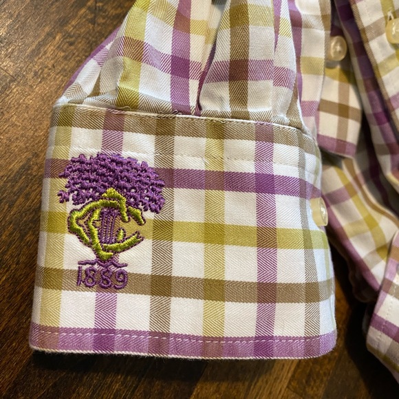 Peter Millar Plaid Button Down Mens Shirt Size M 100% Cotton Purple Green White - Picture 5 of 9